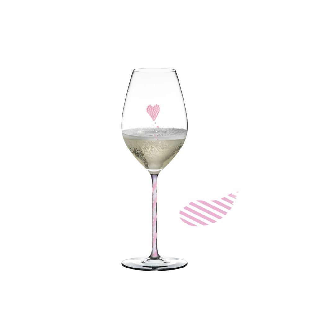<ファット・ア・マーノ>シャンパーニュ・ワイン・グラス ツイスト ピンク&ホワイトクリスタルハート